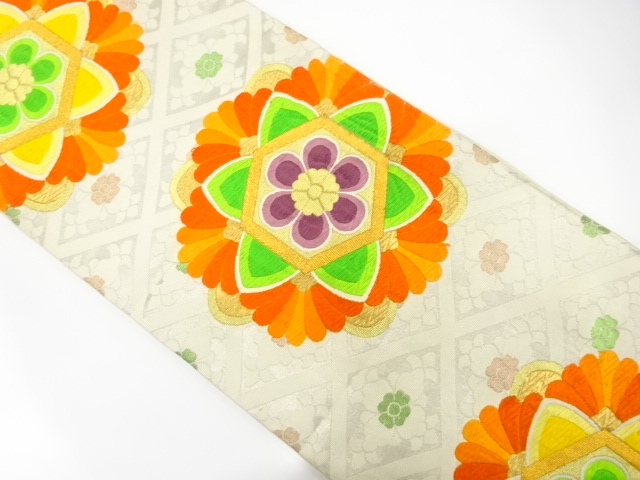 JAPANESE KIMONO / ANTIQUE FUKURO OBI / SILK / WOVEN FLOWER CREST